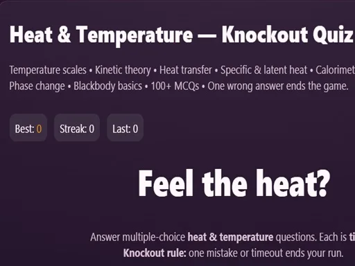 Physics: Heat Temperatuie Quiz browser game